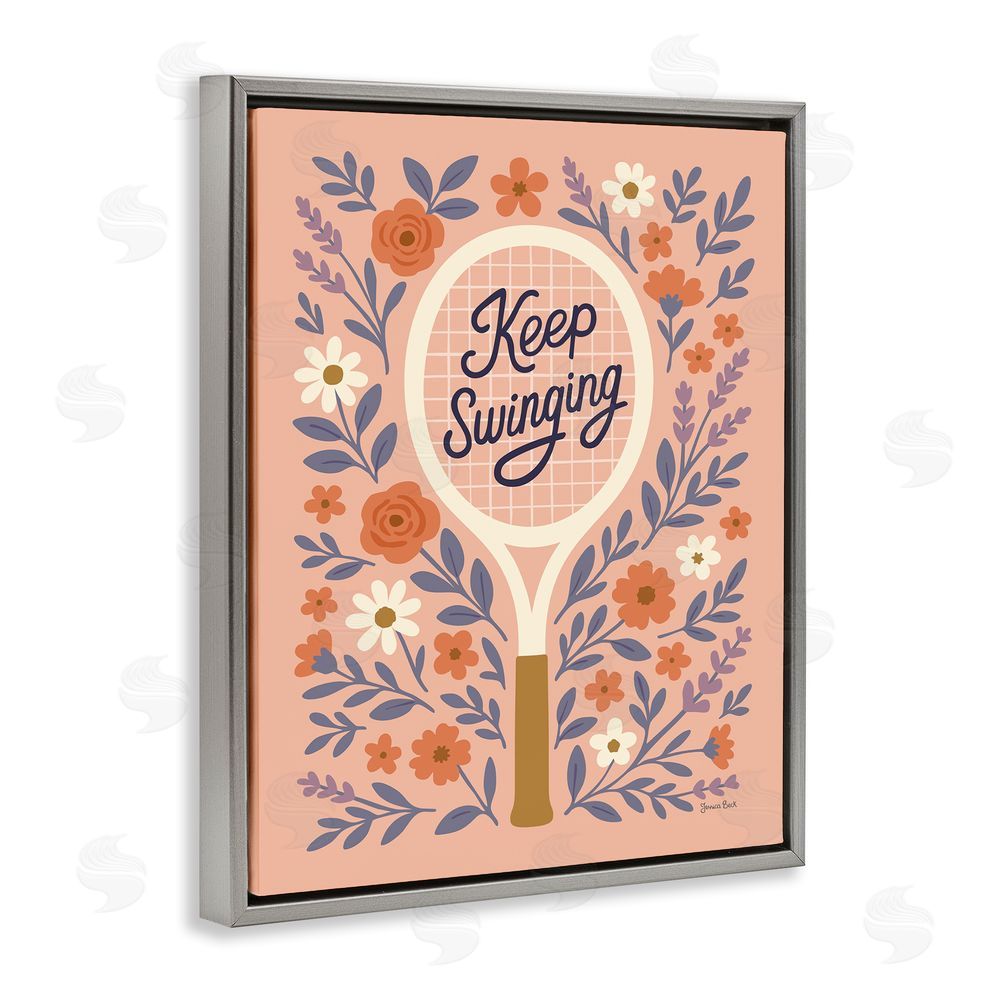 Jessica Beck Keep Swinging Floral Tennis Gray Floating Frame Canvas Wall Art Print