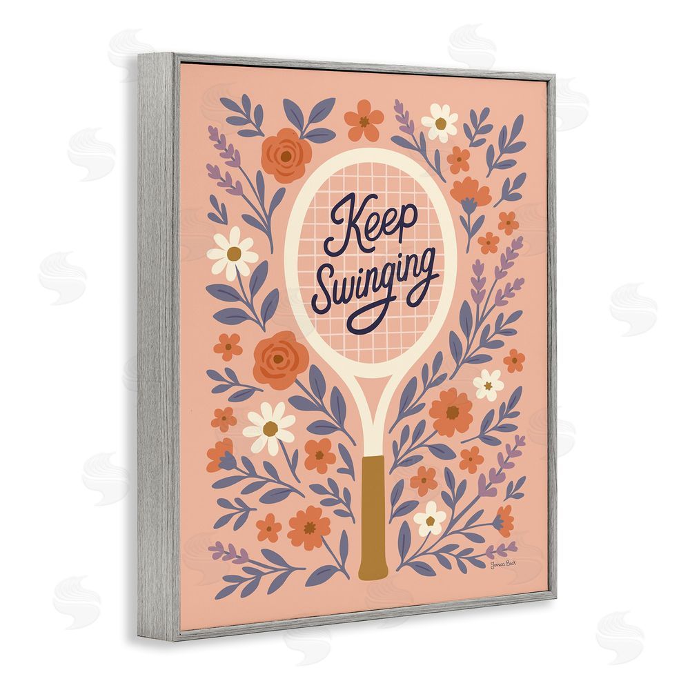 Jessica Beck Keep Swinging Floral Tennis Gray Framed Giclee Wall Art Print