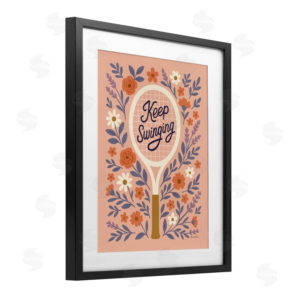 Jessica Beck Keep Swinging Floral Tennis Black Framed Print Under Glass Wall Art