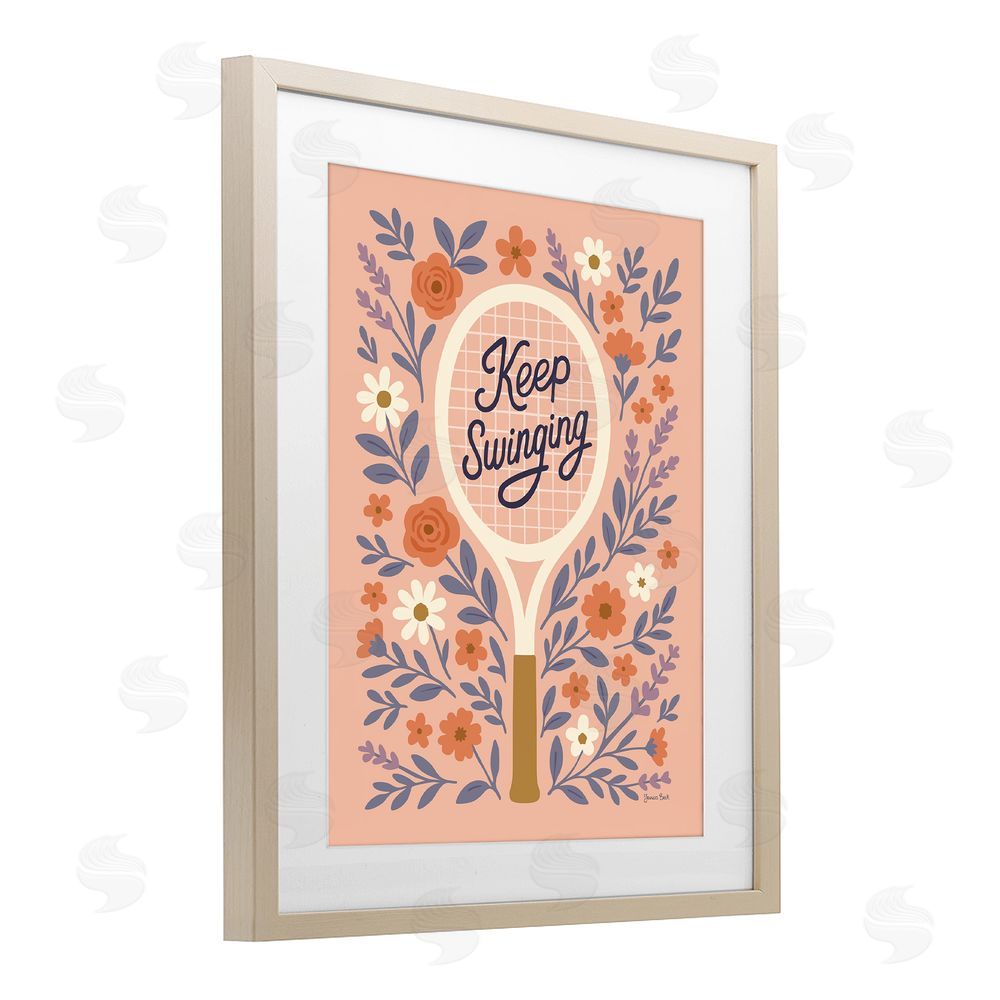 Jessica Beck Keep Swinging Floral Tennis Brown Framed Print Under Glass Wall Art