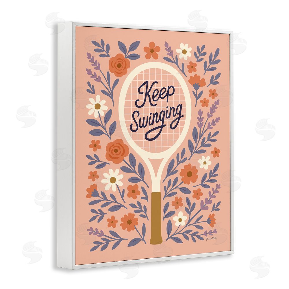 Jessica Beck Keep Swinging Floral Tennis White Framed Giclee Wall Art Print