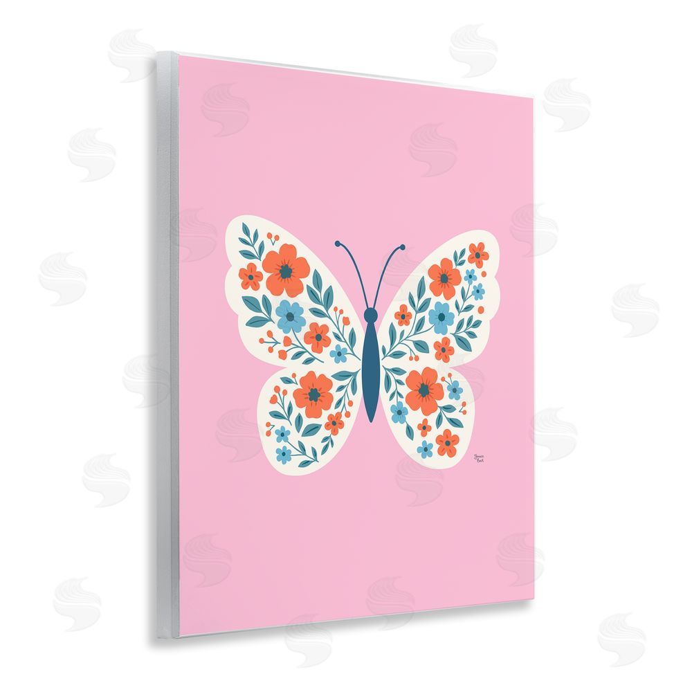 Jessica Beck Boho Pink Floral Butterfly Wooden Wall Plaque Art Print