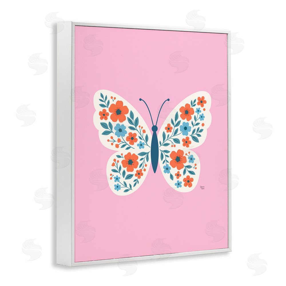 Jessica Beck Boho Pink Floral Butterfly White Framed Giclee Print Wall Art