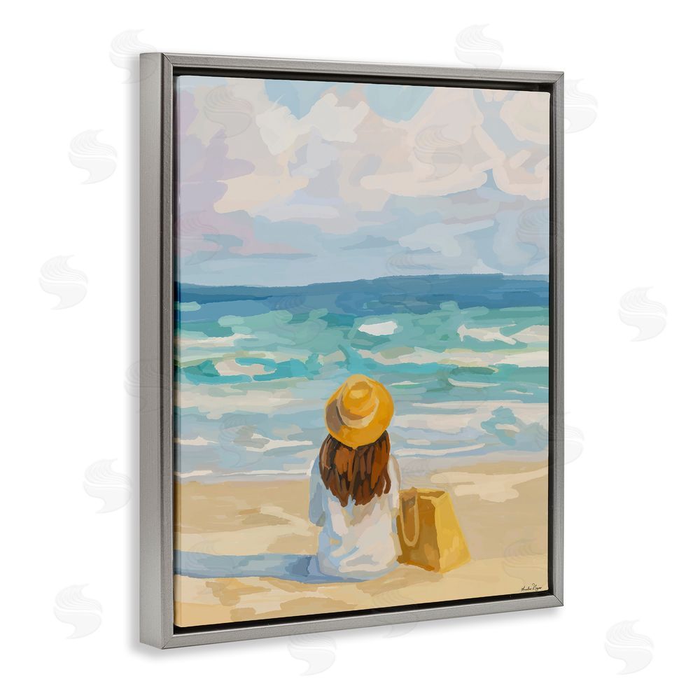 Amelia Noyes Peaceful At The Beach Gray Floating Frame Canvas Wall Art Print
