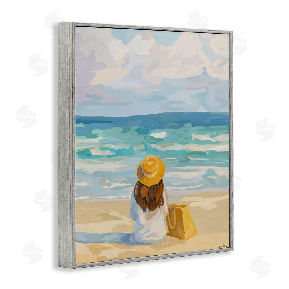 Amelia Noyes Peaceful At The Beach Gray Framed Giclee Wall Art Print