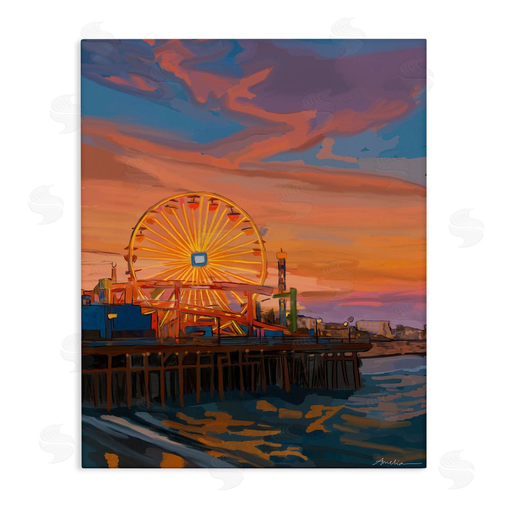 Amelia Noyes Santa Monica Pier Sunset Stretched Canvas Wall Art Print