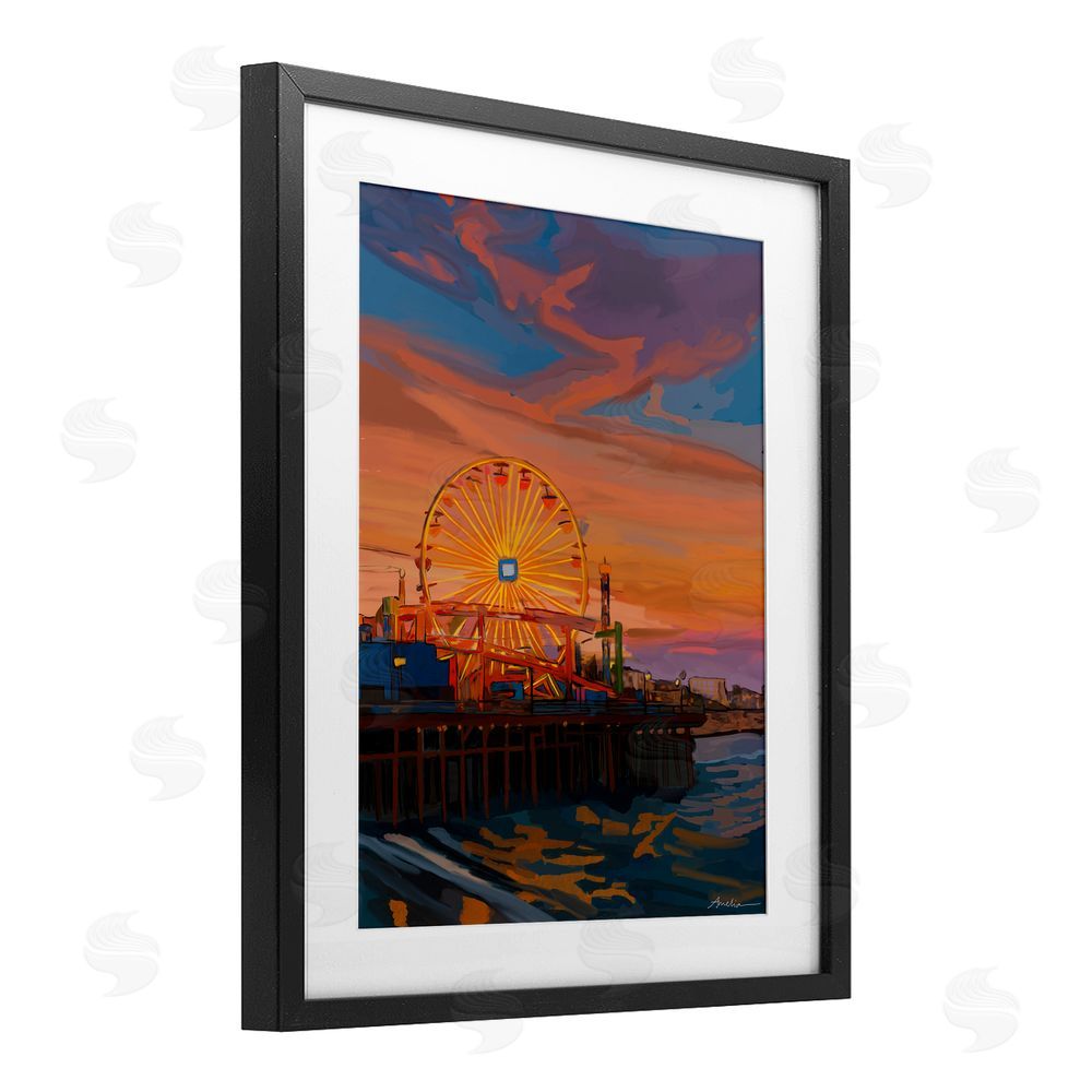 Amelia Noyes Santa Monica Pier Sunset Black Framed Print Under Glass Wall Art