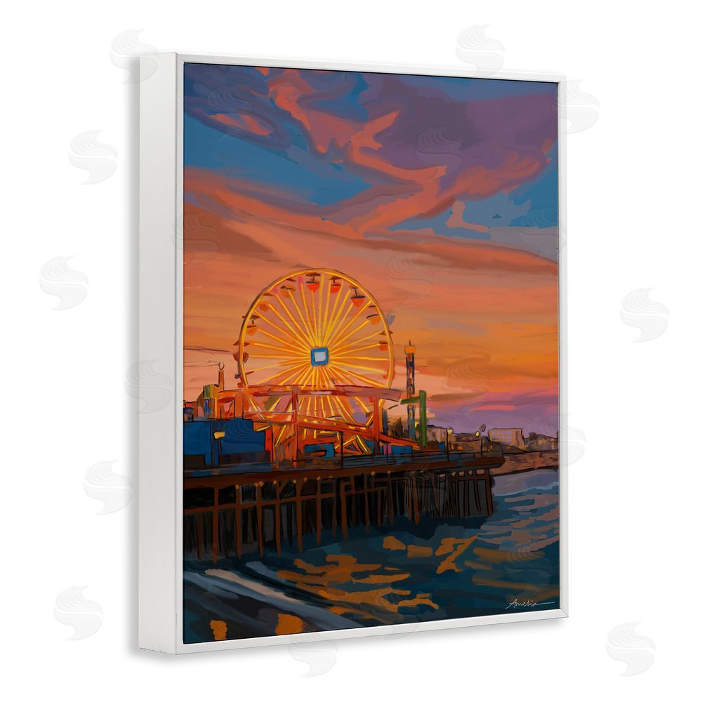 Amelia Noyes Santa Monica Pier Sunset White Framed Giclee Wall Art Print