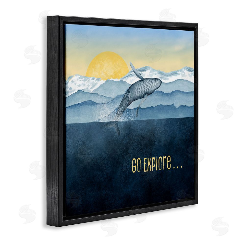 Brett Blumenthal Go Explore Whale Breach Black Floating Frame Canvas Wall Art Print