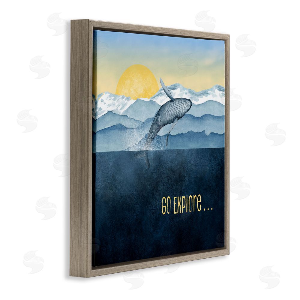 Brett Blumenthal Go Explore Whale Breach Brown Floating Frame Canvas Wall Art Print