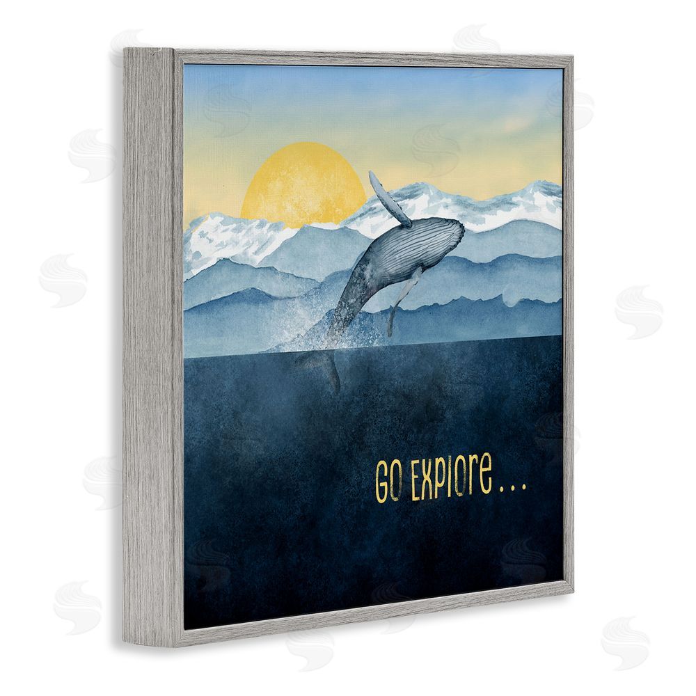 Brett Blumenthal Go Explore Whale Breach Gray Framed Giclee Print Wall Art