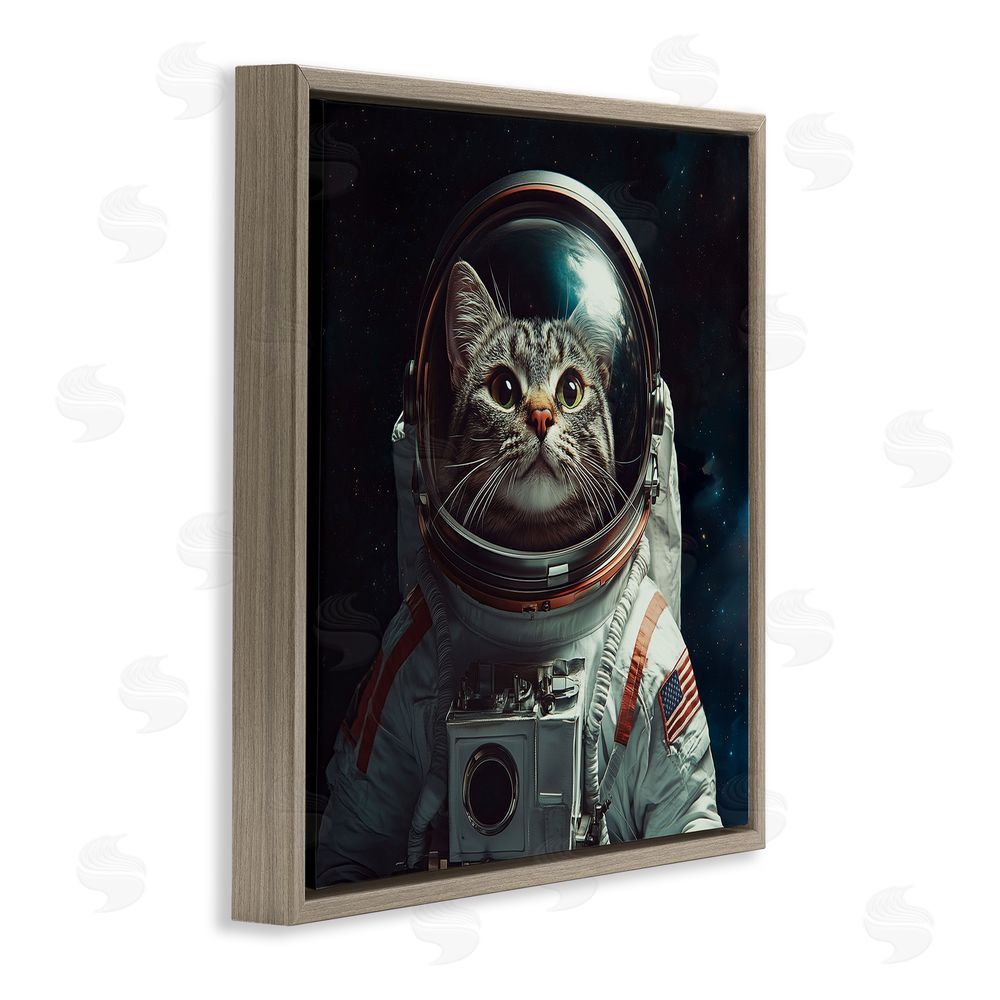 Jim Baldwin Catstronaut Cat Astronaut Brown Floating Frame Canvas Wall Art Print
