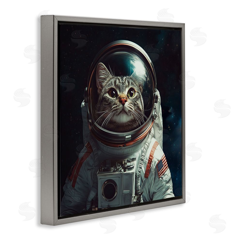 Jim Baldwin Catstronaut Cat Astronaut Gray Floating Frame Canvas Wall Art Print