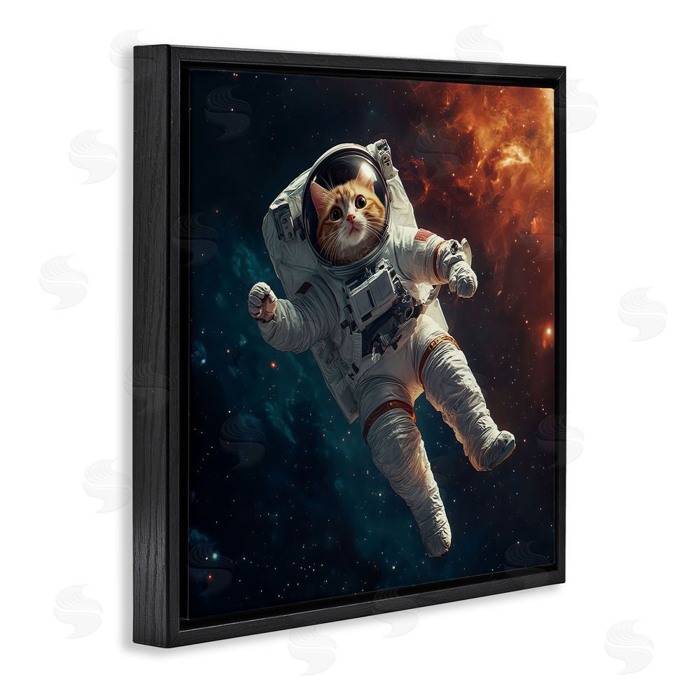 Jim Baldwin Interstellar Cat Astronaut Black Floating Frame Canvas Wall Art Print