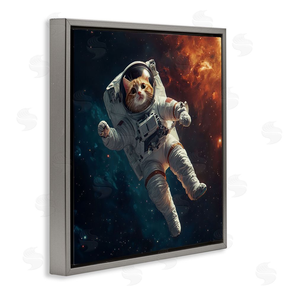 Jim Baldwin Interstellar Cat Astronaut Gray Floating Frame Canvas Wall Art Print