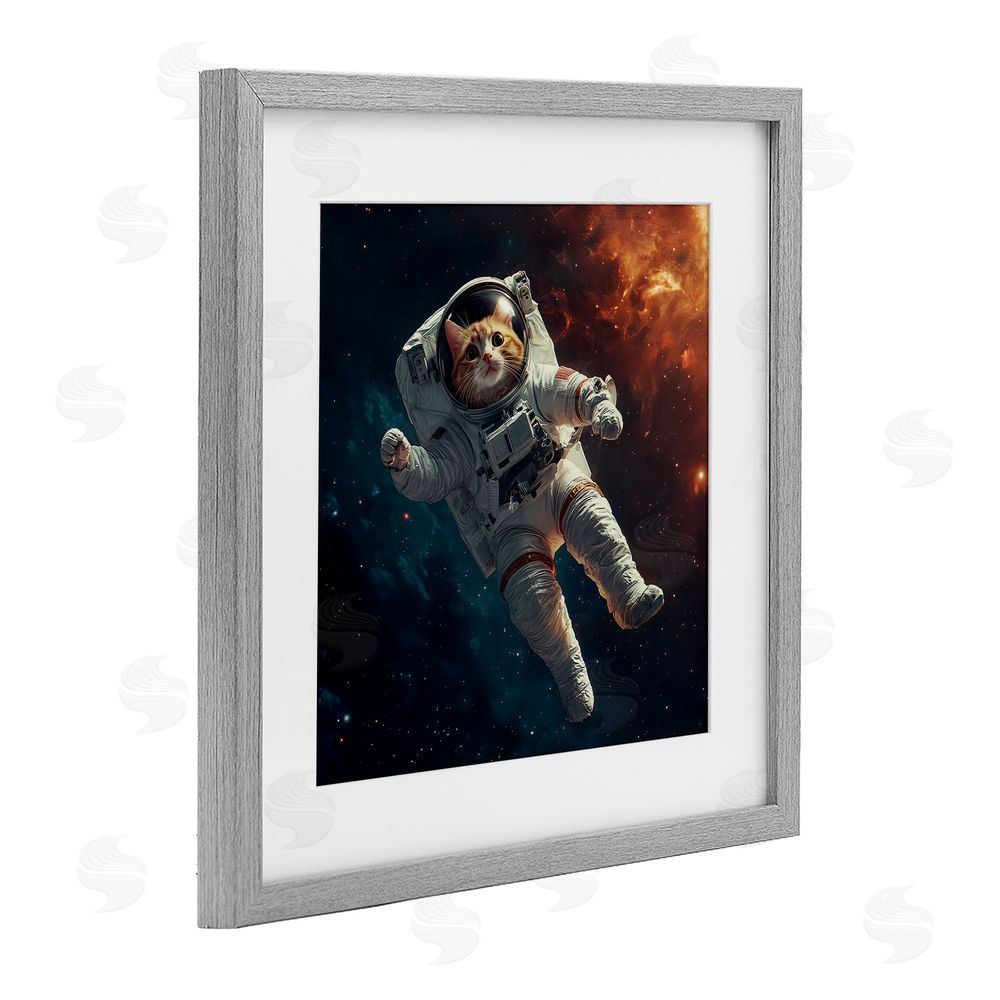 Jim Baldwin Interstellar Cat Astronaut Gray Framed Print Under Glass Wall Art