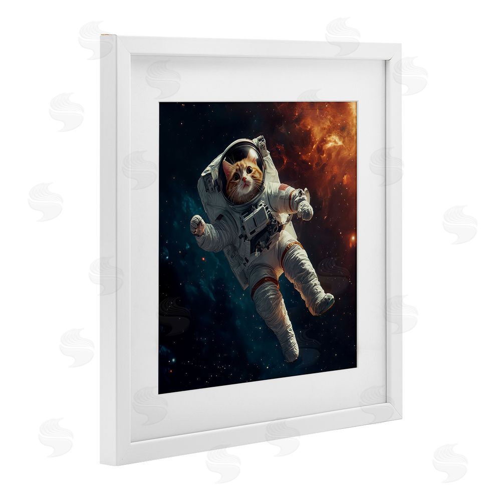 Jim Baldwin Interstellar Cat Astronaut White Framed Print Under Glass Wall Art