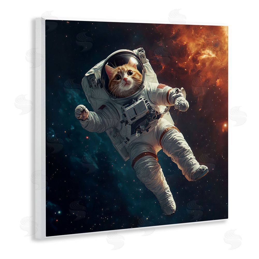Jim Baldwin Interstellar Cat Astronaut Wooden Wall Plaque Art Print