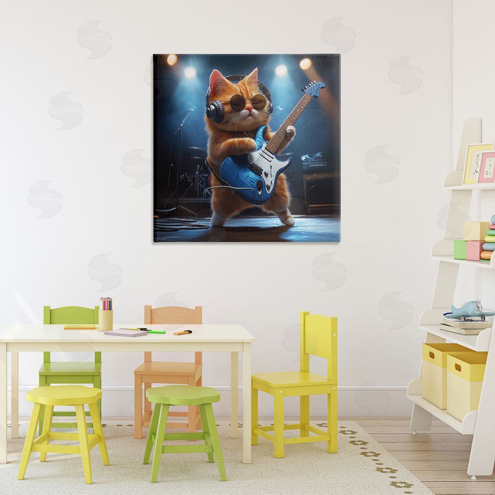 Jim Baldwin Cat Guitarist in Band Stretched Canvas Wall Art Print in Room