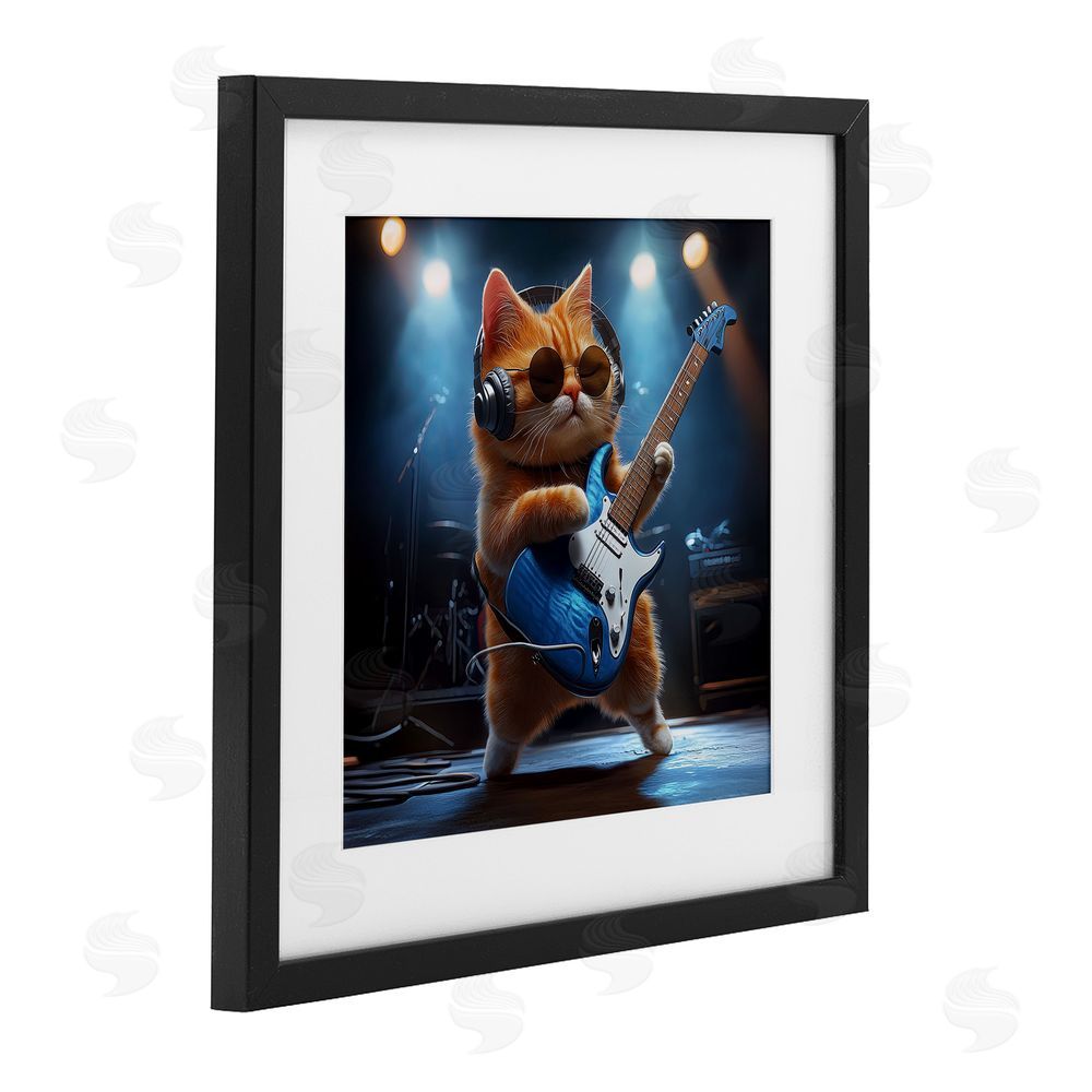 Jim Baldwin Cat Guitarist in Band Black Framed Print Under Glass Wall Art