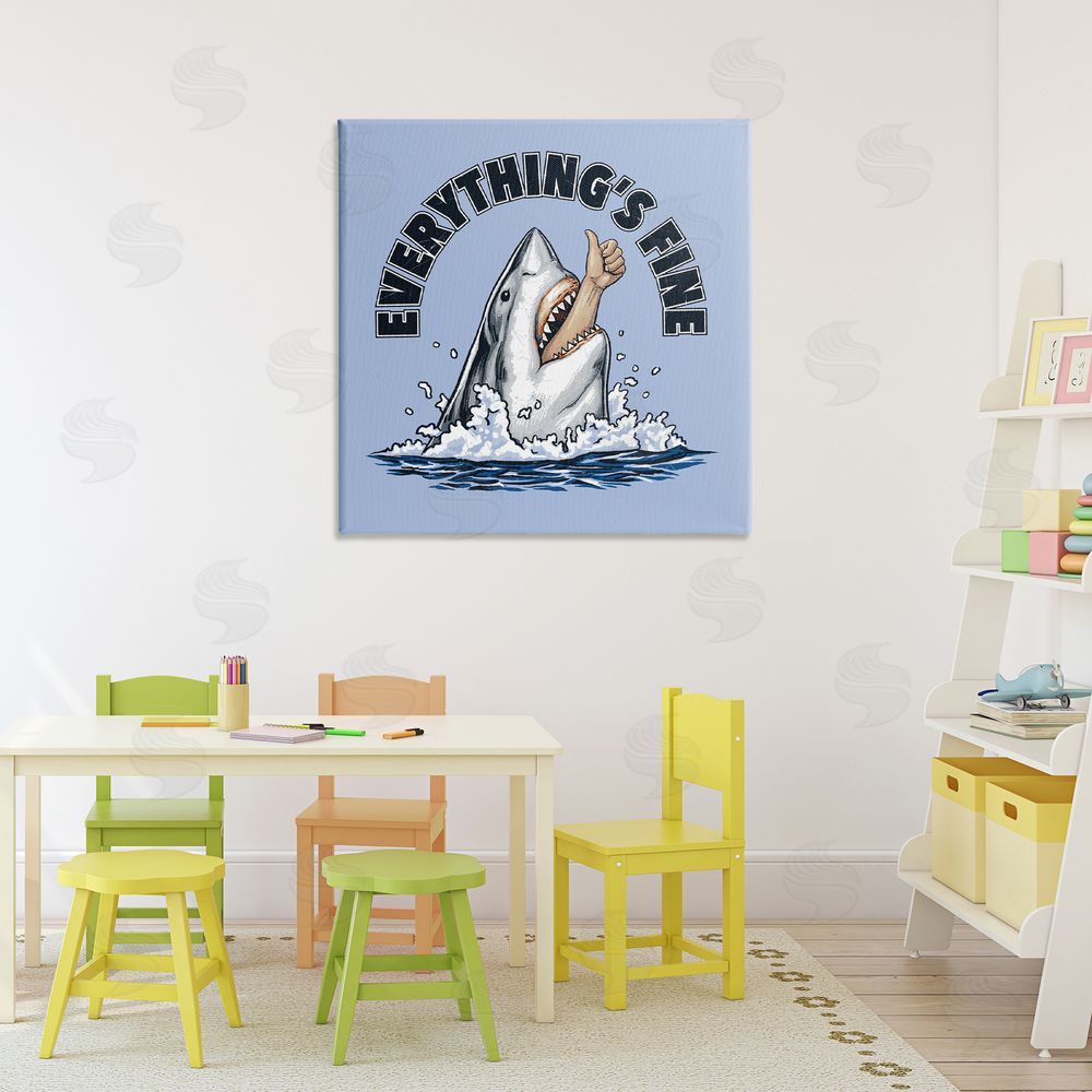 Jedco Brands Inc. Everything's Fine Shark Bite Stretched Canvas Wall Art Print in Room