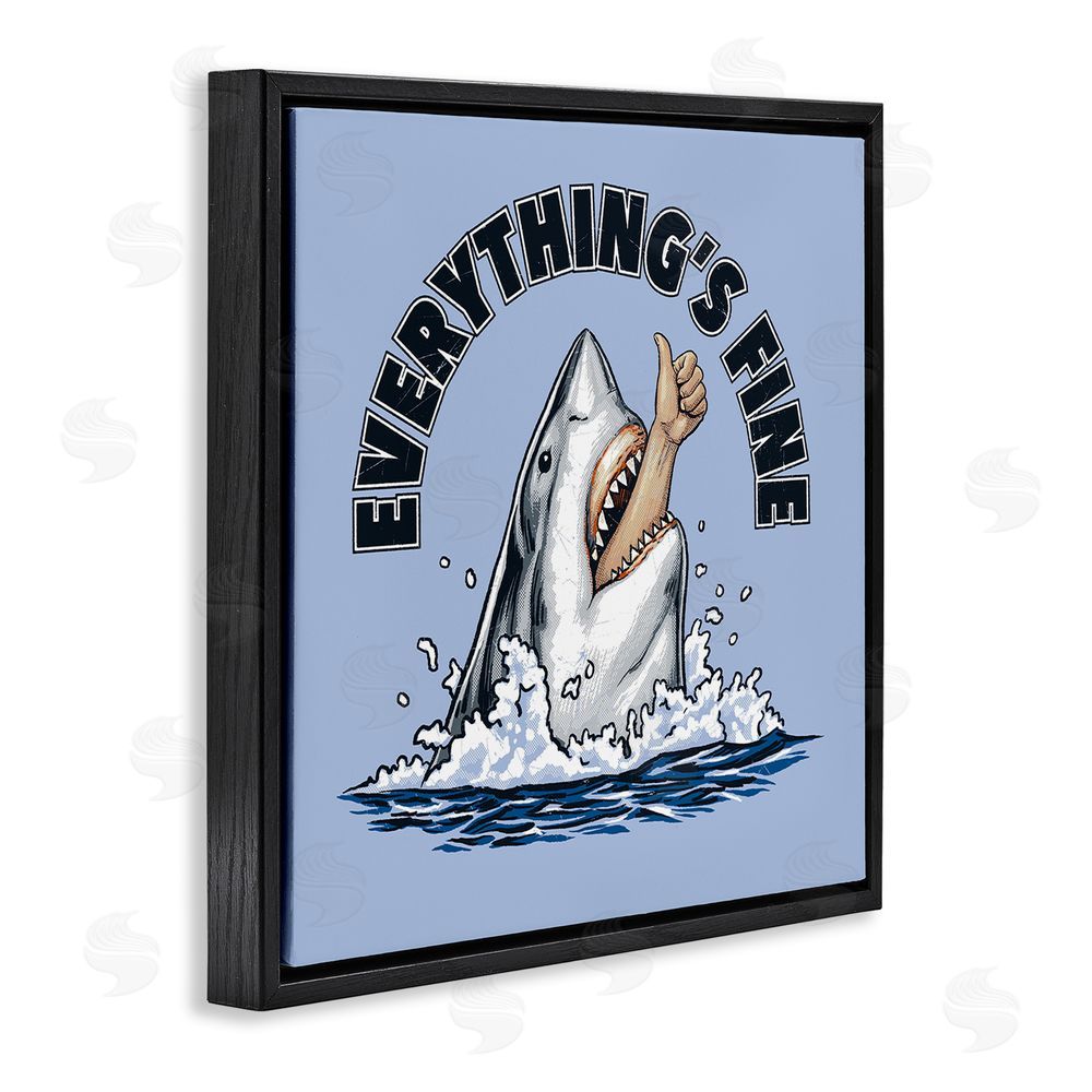 Jedco Brands Inc. Everything's Fine Shark Bite Black Floating Frame Canvas Wall Art Print