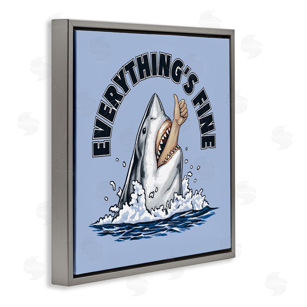 Jedco Brands Inc. Everything's Fine Shark Bite Gray Floating Frame Canvas Wall Art Print