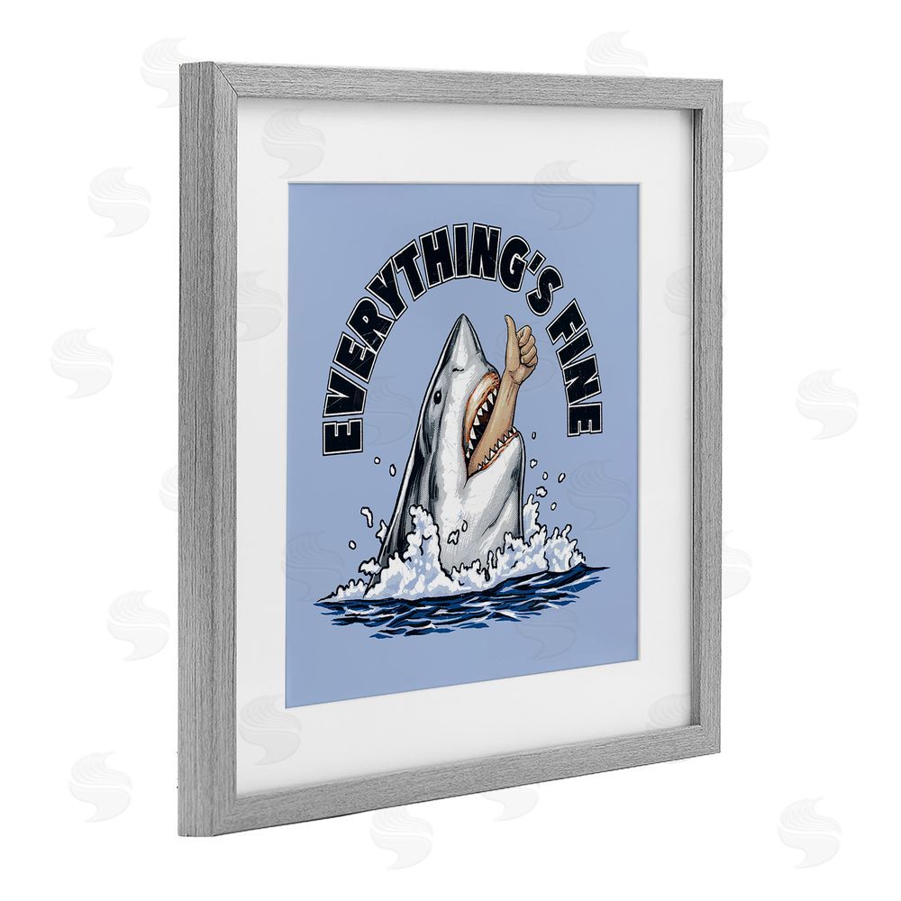 Jedco Brands Inc. Everything's Fine Shark Bite Gray Framed Print Under Glass Wall Art