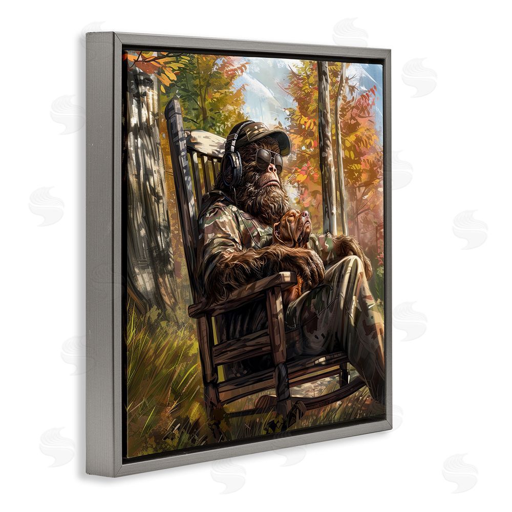 Jim Baldwin Mythical Creature with Headphones Gray Floating Frame Canvas Wall Art Print