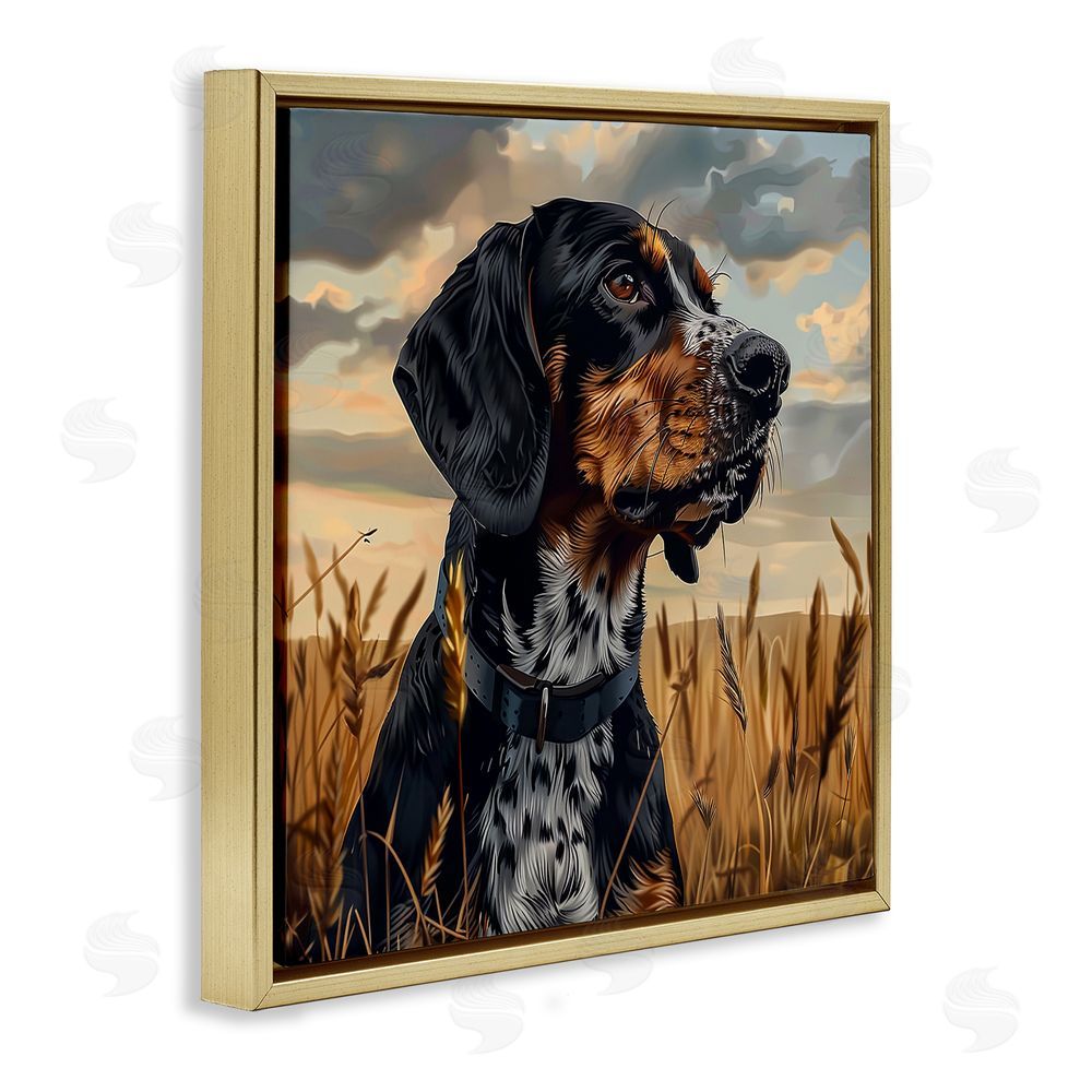 Jim Baldwin Bluetick Coonhound in Meadow Gold Floating Frame Canvas Wall Art Print