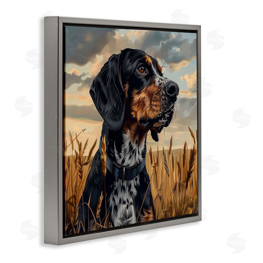 Jim Baldwin Bluetick Coonhound in Meadow Gray Floating Frame Canvas Wall Art Print