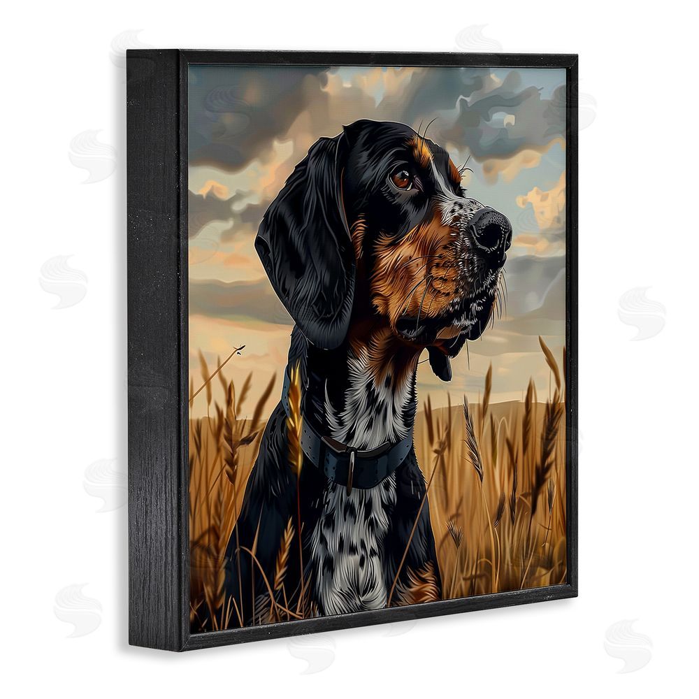 Jim Baldwin Bluetick Coonhound in Meadow Black Framed Giclee Wall Art Print