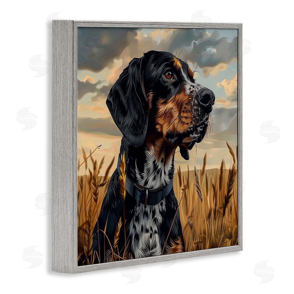 Jim Baldwin Bluetick Coonhound in Meadow Gray Framed Giclee Wall Art Print