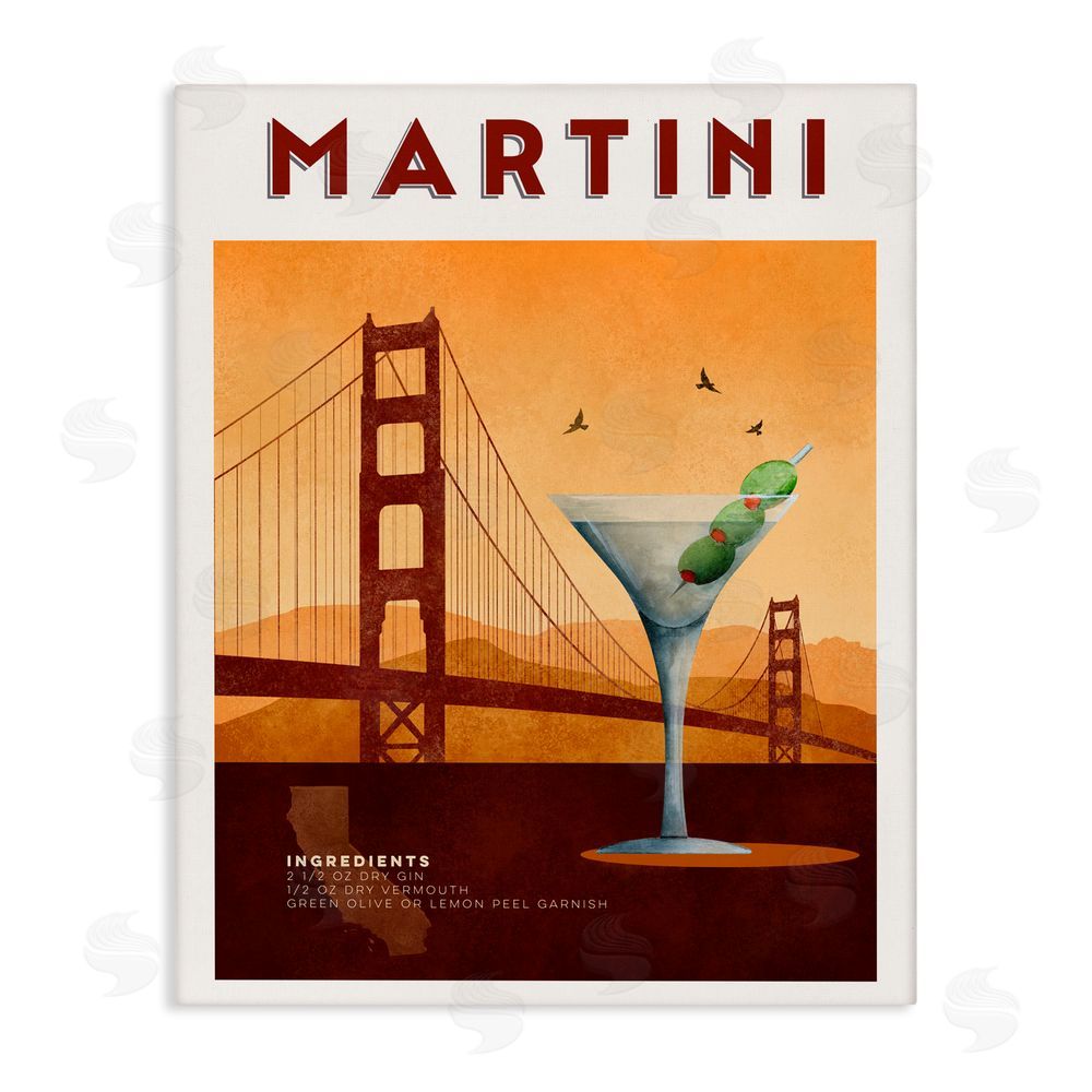 Brett Blumenthal Retro Martini & Bridge View Stretched Canvas Wall Art Print
