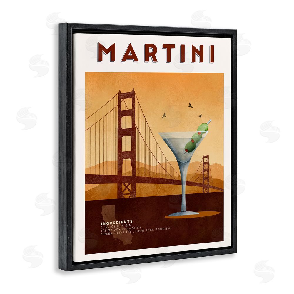 Brett Blumenthal Retro Martini & Bridge View Black Floating Frame Canvas Wall Art Print