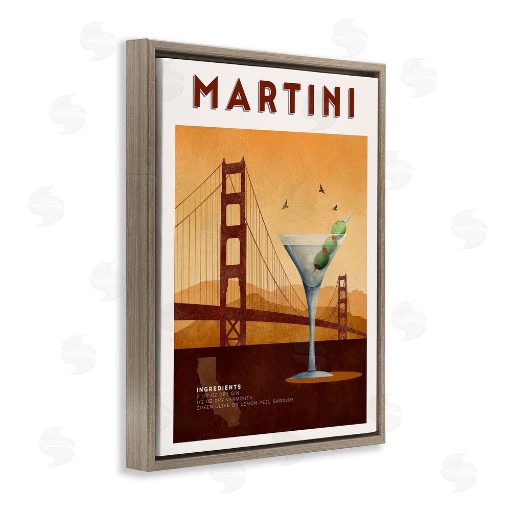Brett Blumenthal Retro Martini & Bridge View Brown Floating Frame Canvas Wall Art Print