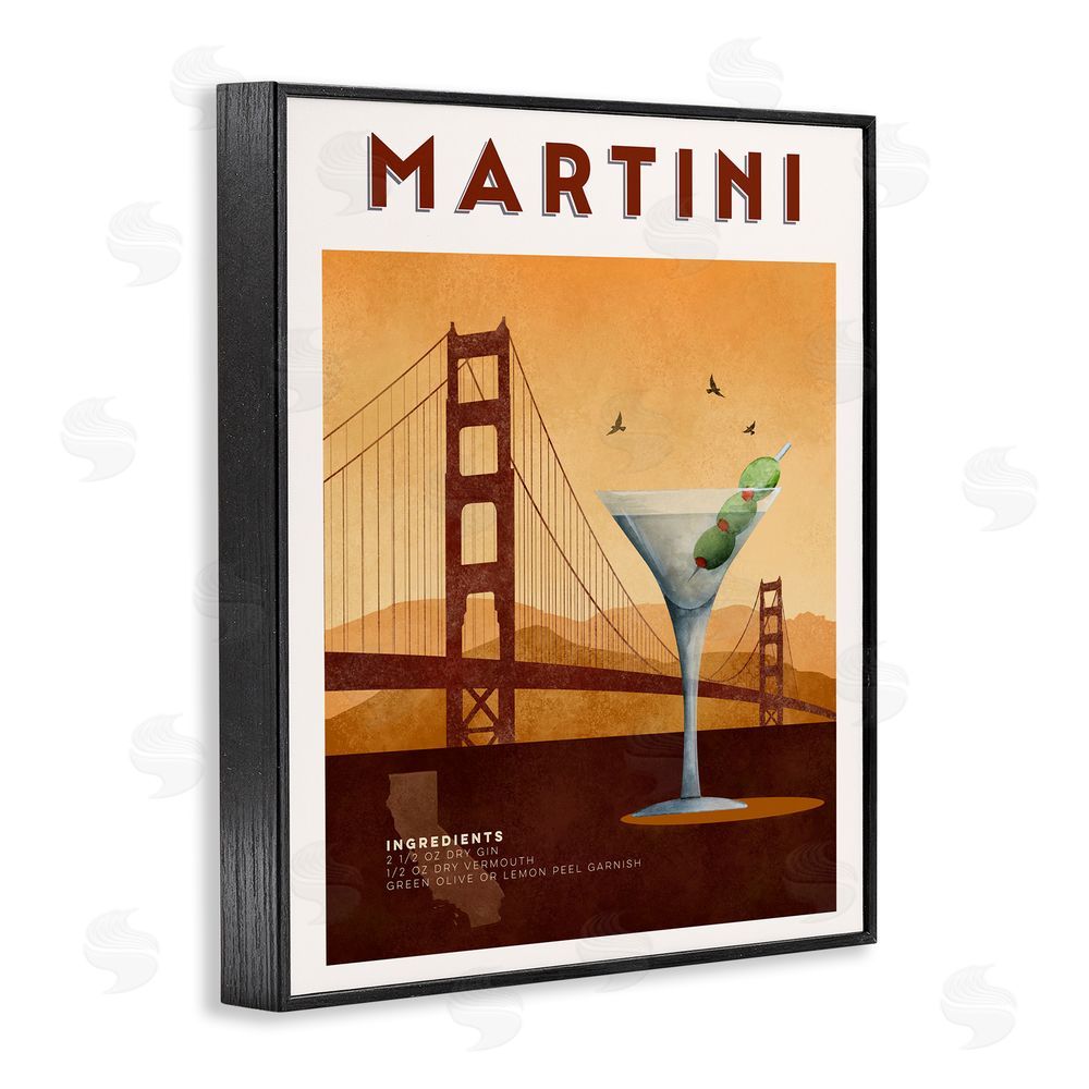 Brett Blumenthal Retro Martini & Bridge View Black Framed Giclee Print Wall Art