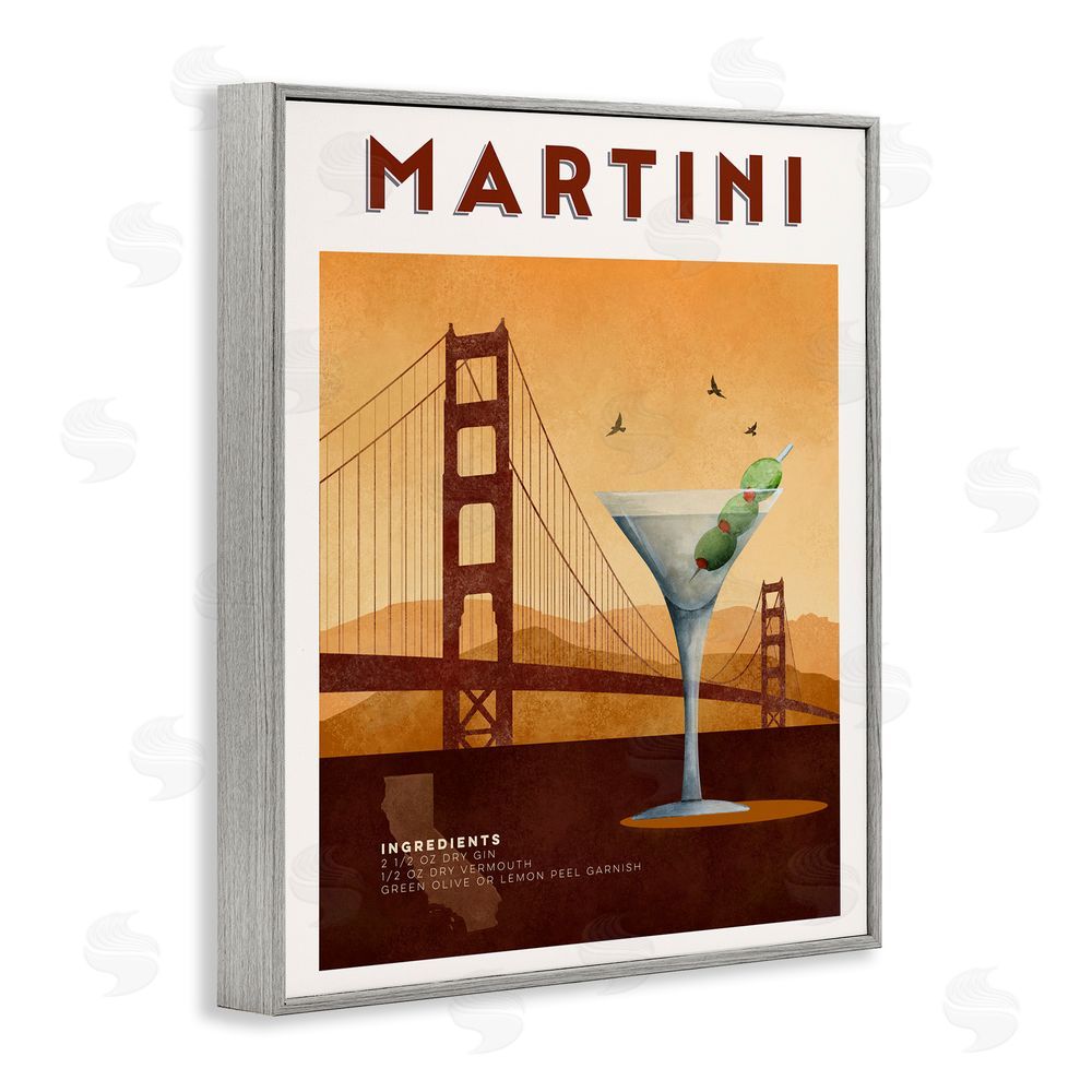 Brett Blumenthal Retro Martini & Bridge View Gray Framed Giclee Print Wall Art