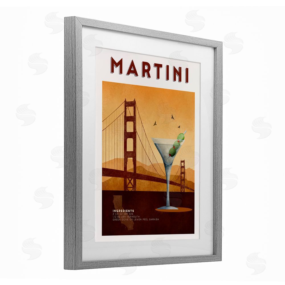 Brett Blumenthal Retro Martini & Bridge View Gray Framed Print Under Glass Wall Art
