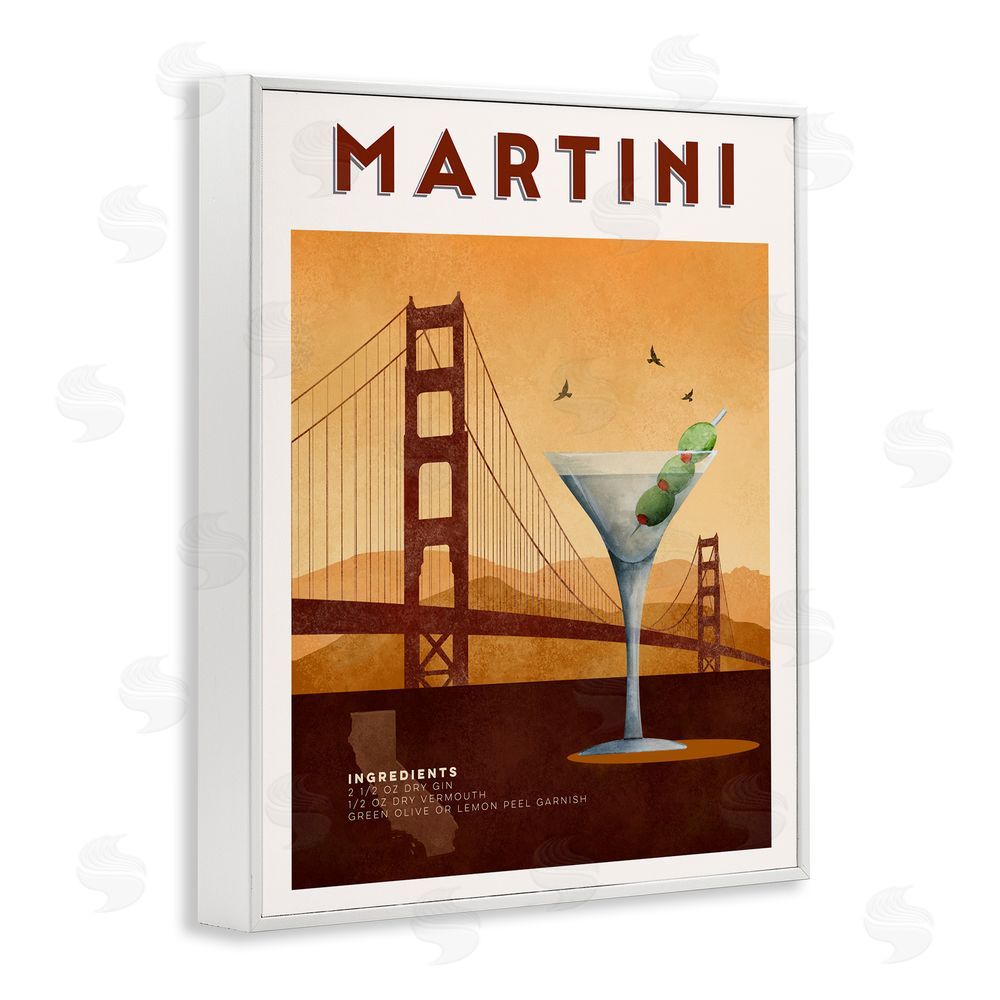 Brett Blumenthal Retro Martini & Bridge View White Framed Giclee Print Wall Art