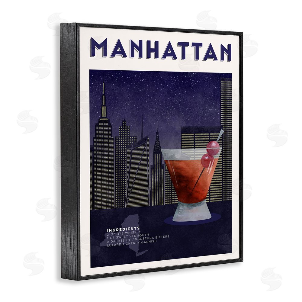 Brett Blumenthal Retro Manhattan Cocktail Cityscape Black Framed Giclee Print Wall Art