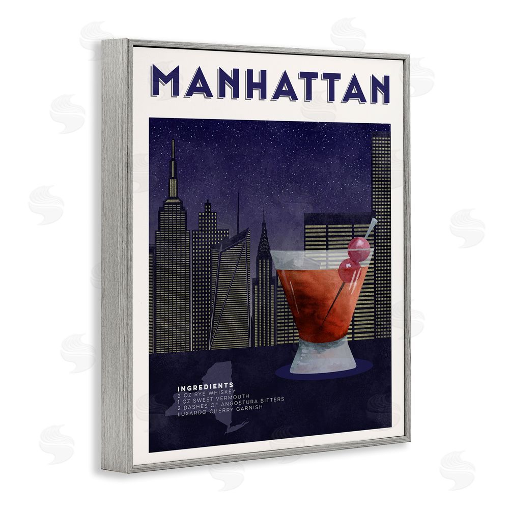 Brett Blumenthal Retro Manhattan Cocktail Cityscape Gray Framed Giclee Print Wall Art