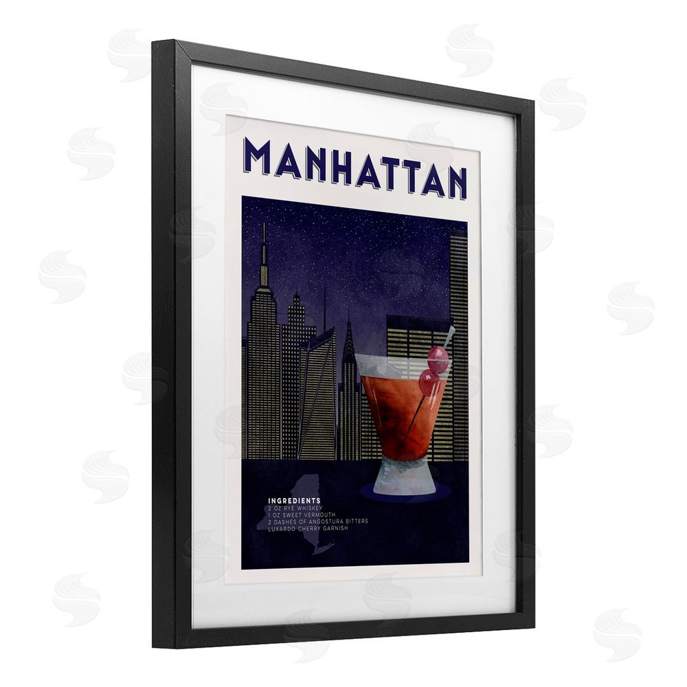 Brett Blumenthal Retro Manhattan Cocktail Cityscape Black Framed Print Under Glass Wall Art