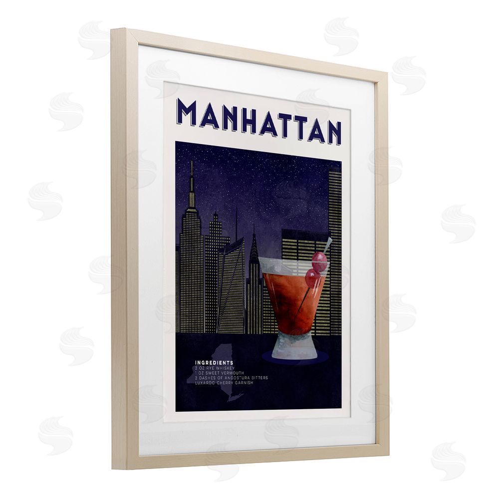 Brett Blumenthal Retro Manhattan Cocktail Cityscape Brown Framed Print Under Glass Wall Art