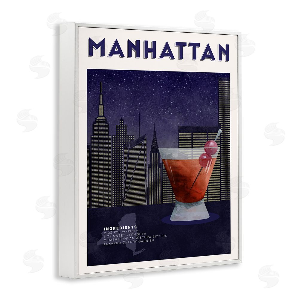 Brett Blumenthal Retro Manhattan Cocktail Cityscape White Framed Giclee Print Wall Art