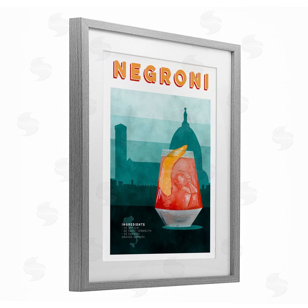 Brett Blumenthal Retro Negroni & Architecture Gray Framed Print Under Glass Wall Art