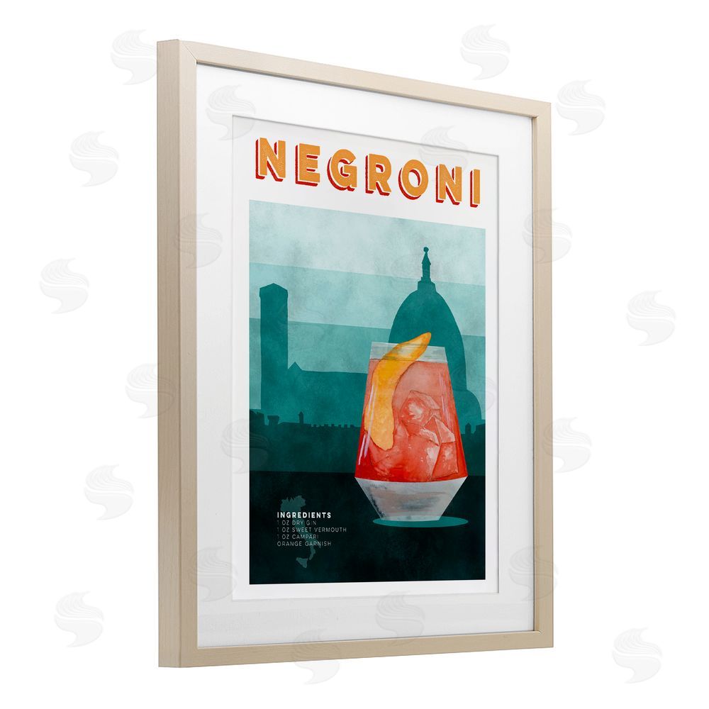 Brett Blumenthal Retro Negroni & Architecture Brown Framed Print Under Glass Wall Art
