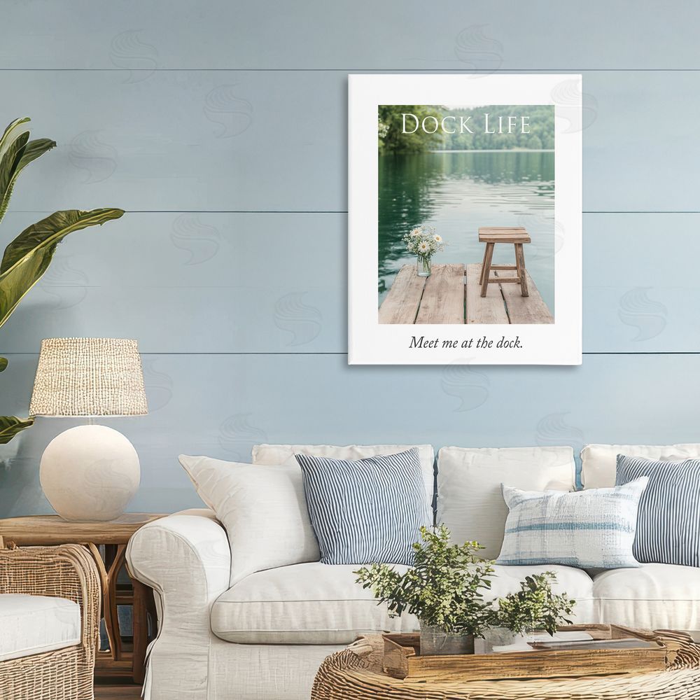 A Barefoot Stylist Dock Life Calming Scenery Stretched Canvas Wall Art in Room
