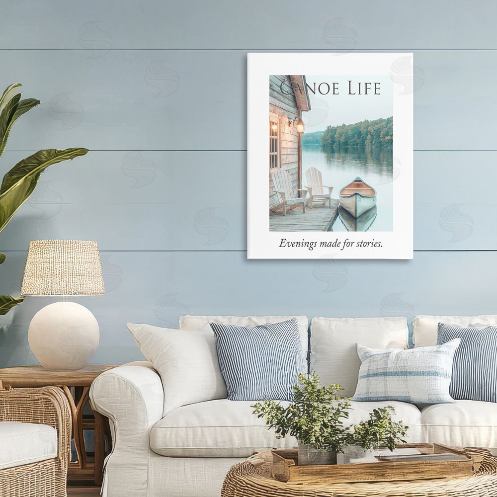 A Barefoot Stylist Canoe Life Quote Stretched Canvas Wall Art in Room
