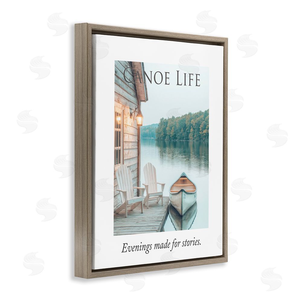A Barefoot Stylist Canoe Life Quote Brown Floating Frame Canvas Wall Art Print